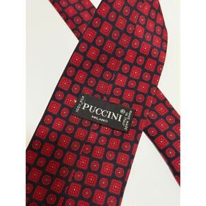 Vintage Puccini 100% Silk Men's Necktie - Tie - Red Abstract